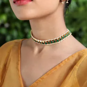 92.5 silver green polki choker