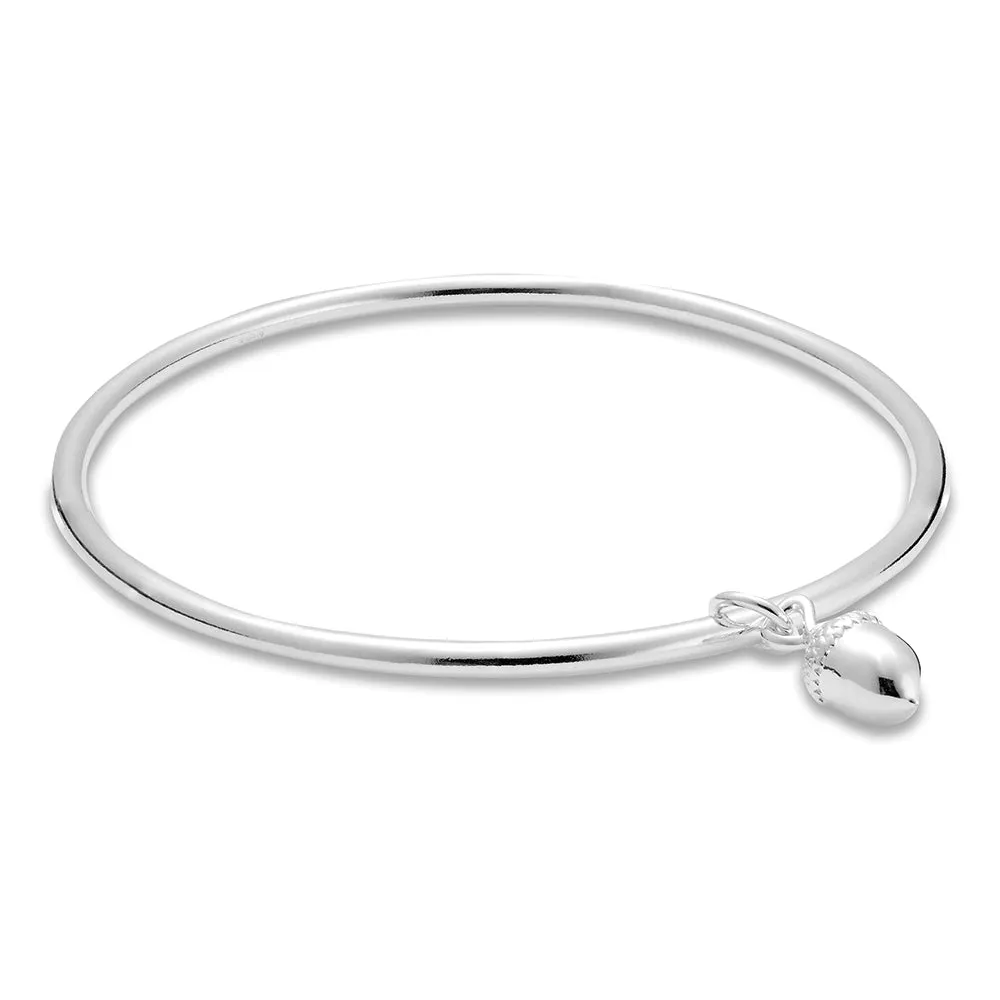 Acorn Silver Charm Bangle