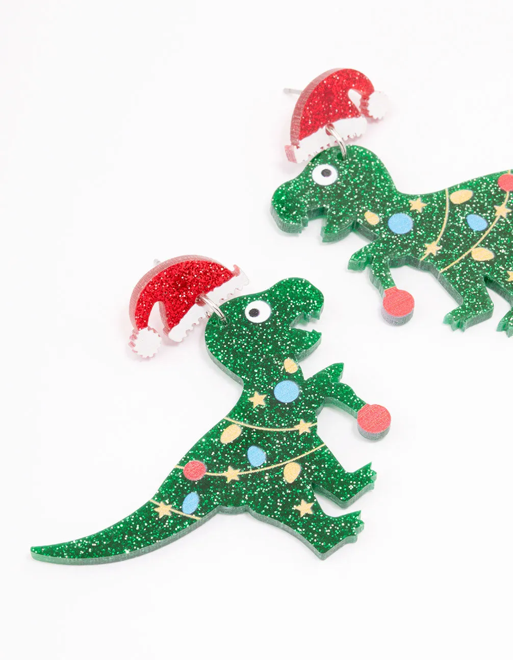 Acrylic Christmas Dinosaur Drop Earrings