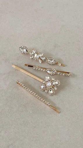 Adalyn Hair Clip Set - Pearl/Gold