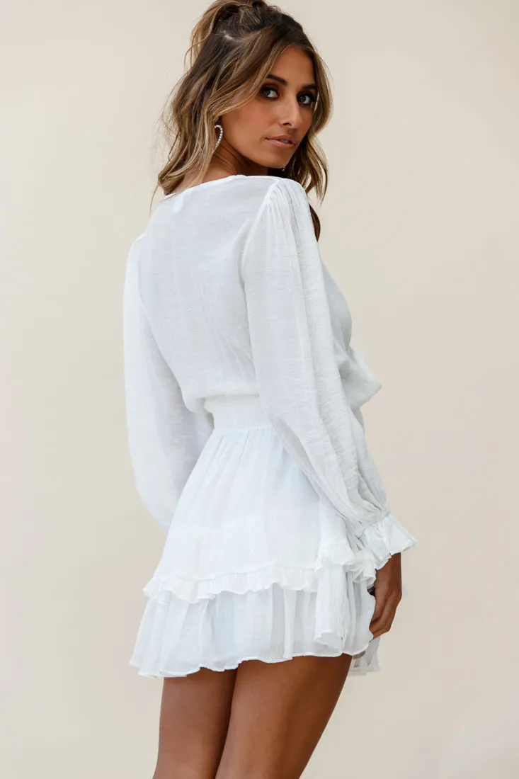 Anthea Bow-Tie Front Layered Frill Dress White