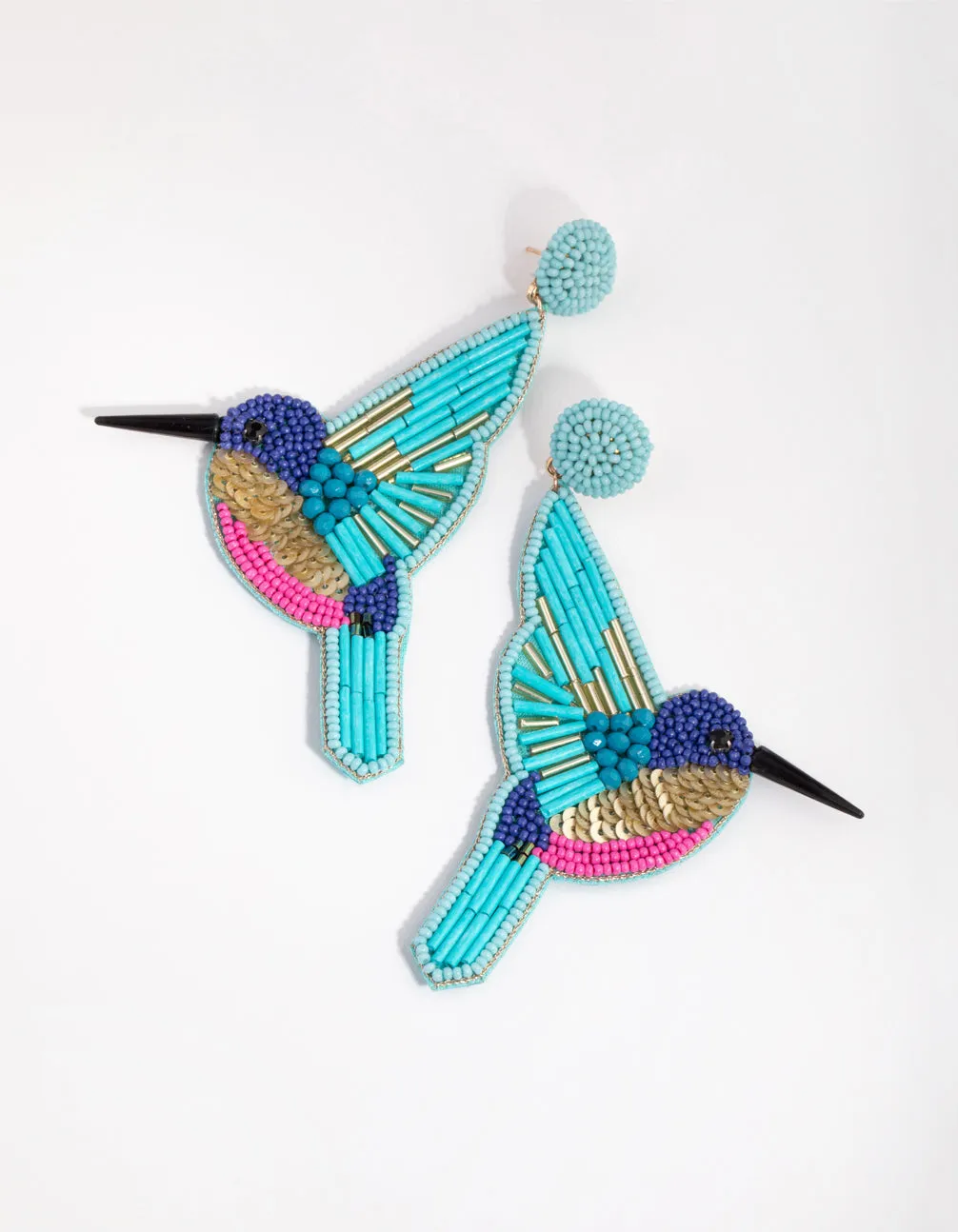 Beaded Sequin Bird Drop Earrings