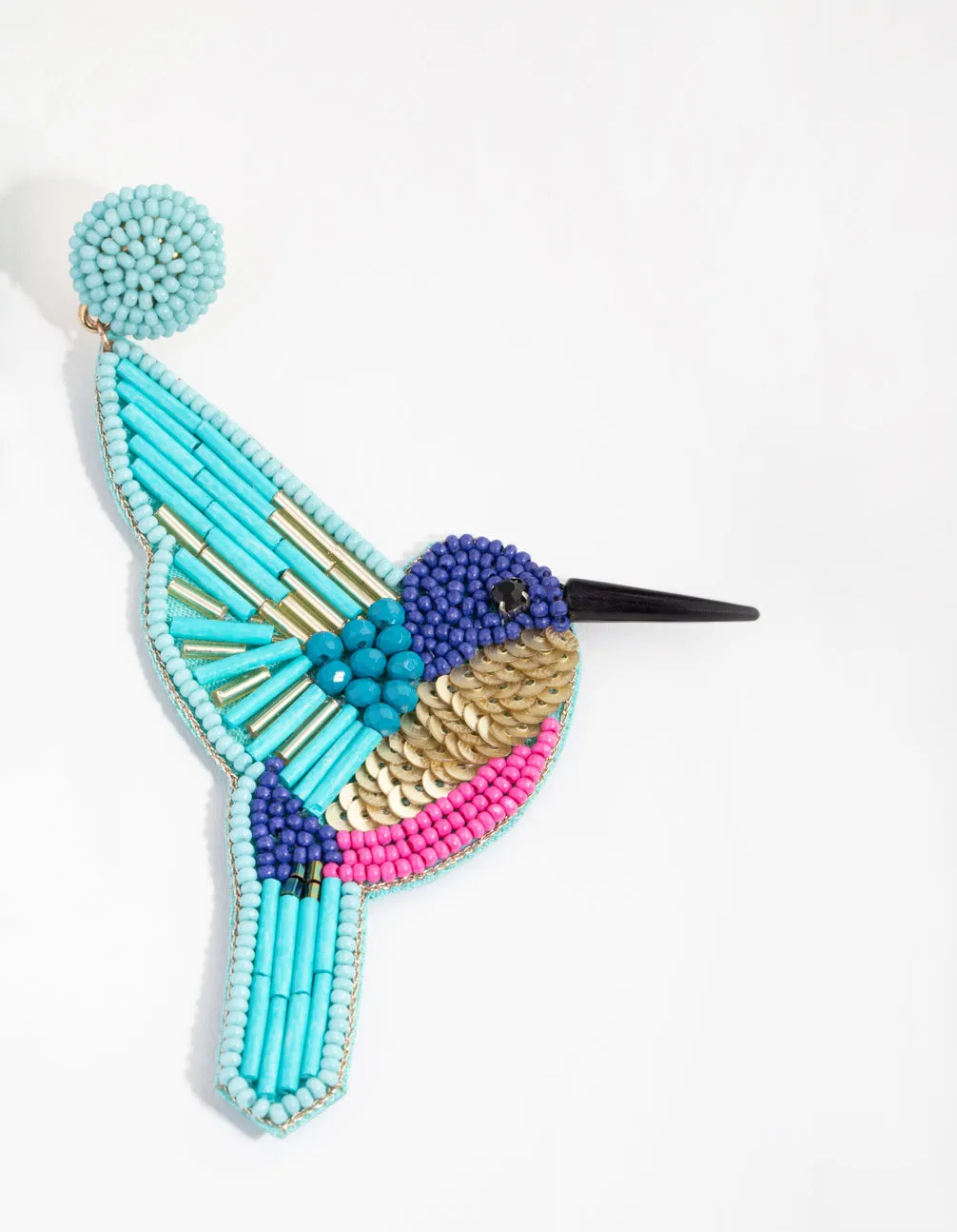 Beaded Sequin Bird Drop Earrings