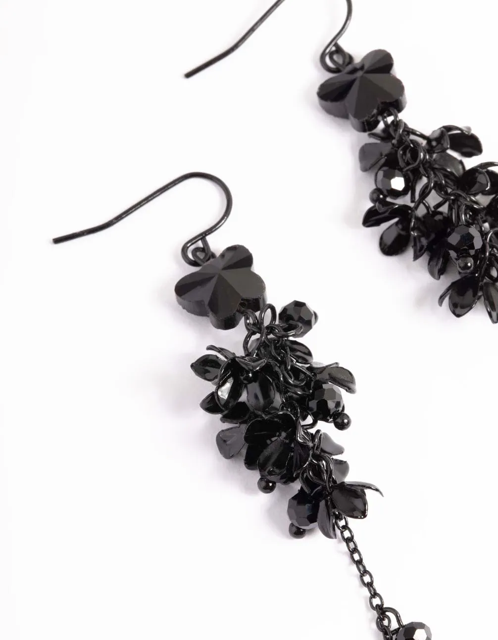 Black Floral Butterfly Drop Earrings