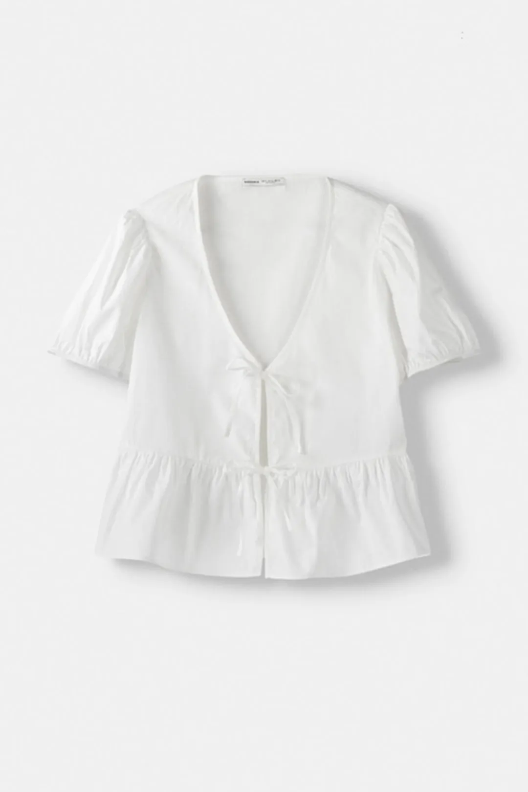 Bow Tie Front Puff Short-Sleeve Shirt