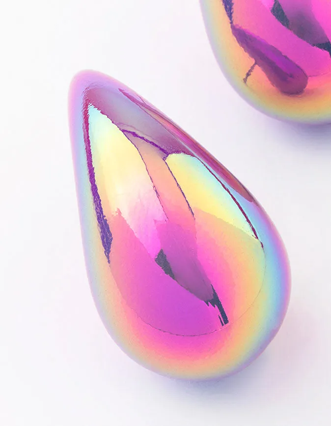 Holographic Gunmetal Teardrop Drop Earrings