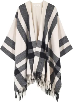 Women's Travel Plaid Shawl, Wrap Open Front Poncho Cape for Fall Winter