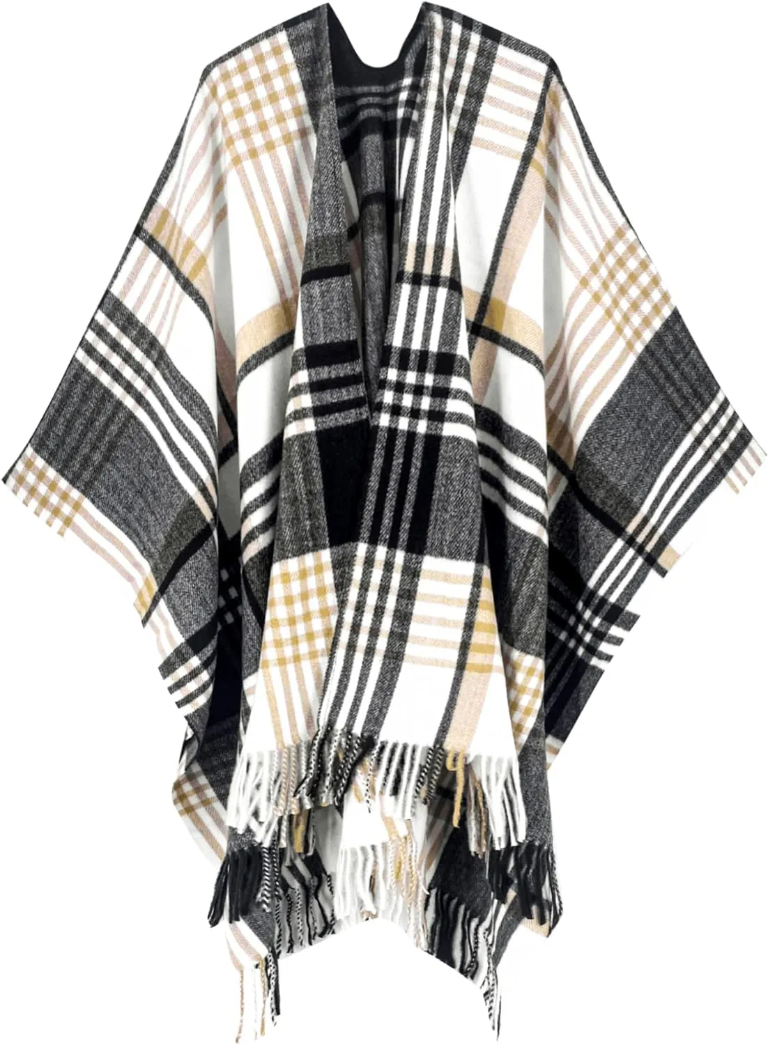 Women's Travel Plaid Shawl, Wrap Open Front Poncho Cape for Fall Winter