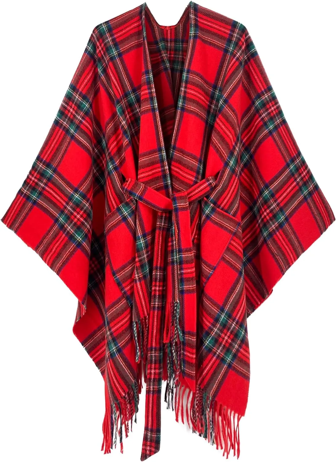 Women's Travel Plaid Shawl, Wrap Open Front Poncho Cape for Fall Winter